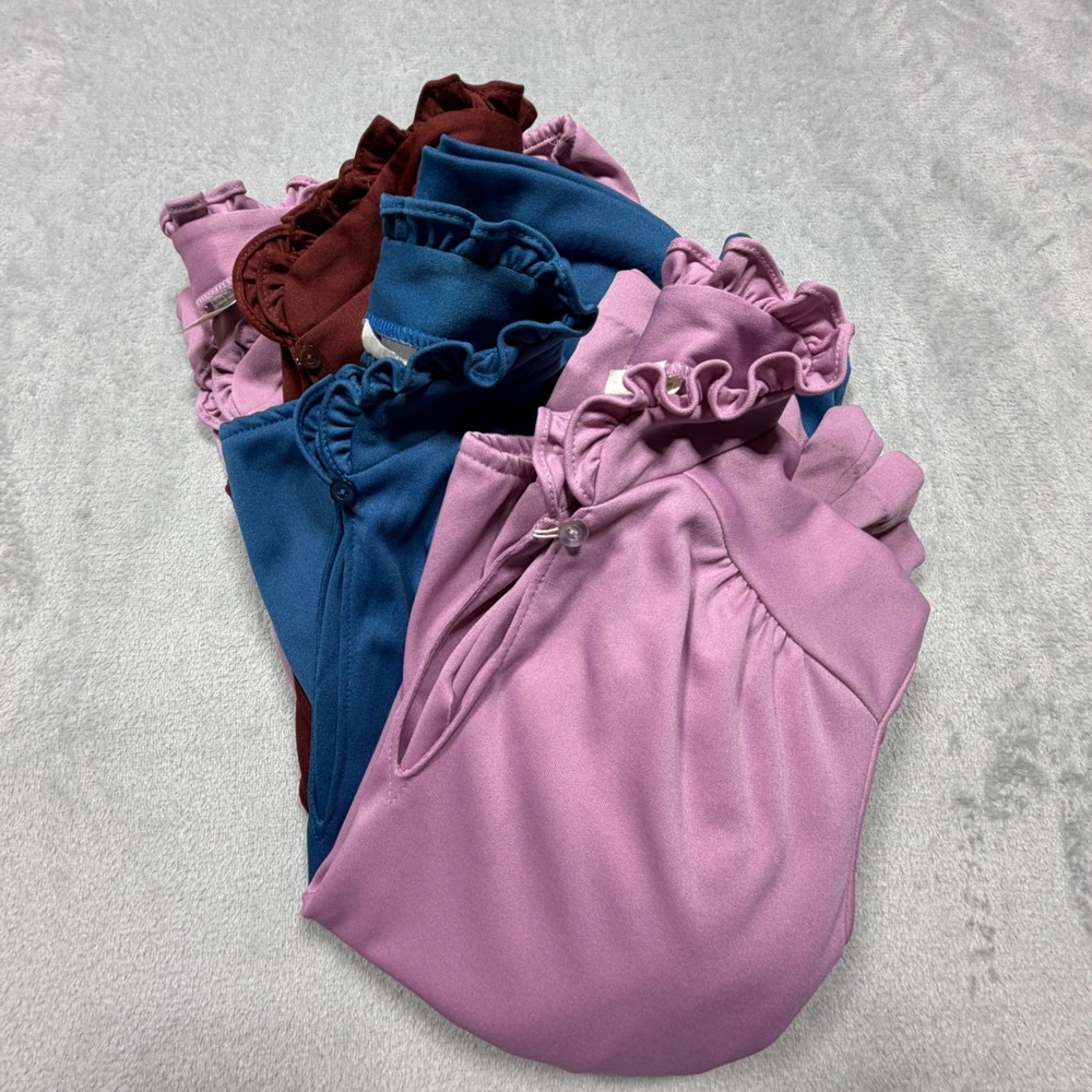 Vintage 70s Ruffle Neck Blouse Bundle L Large Mauve Teal‎ Burgundy Lavender Tops
